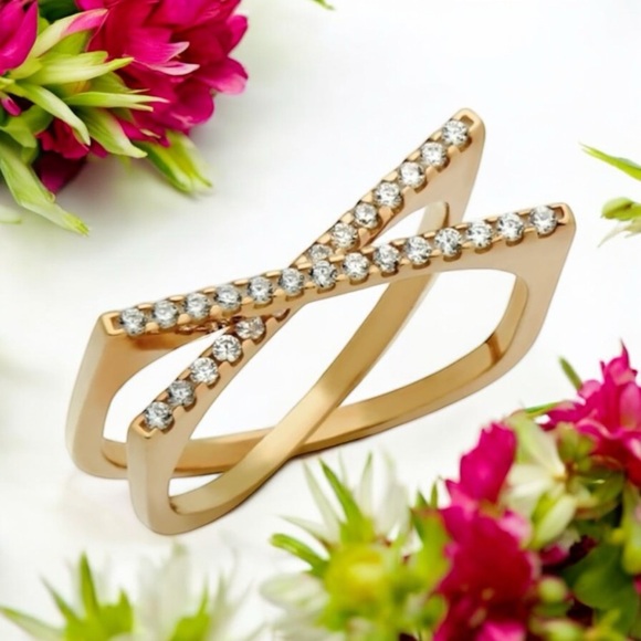 NWOT STERLING SILVER SPLIT-DOUBLE-SHANK X RING WITH CZ - Picture 8 of 15